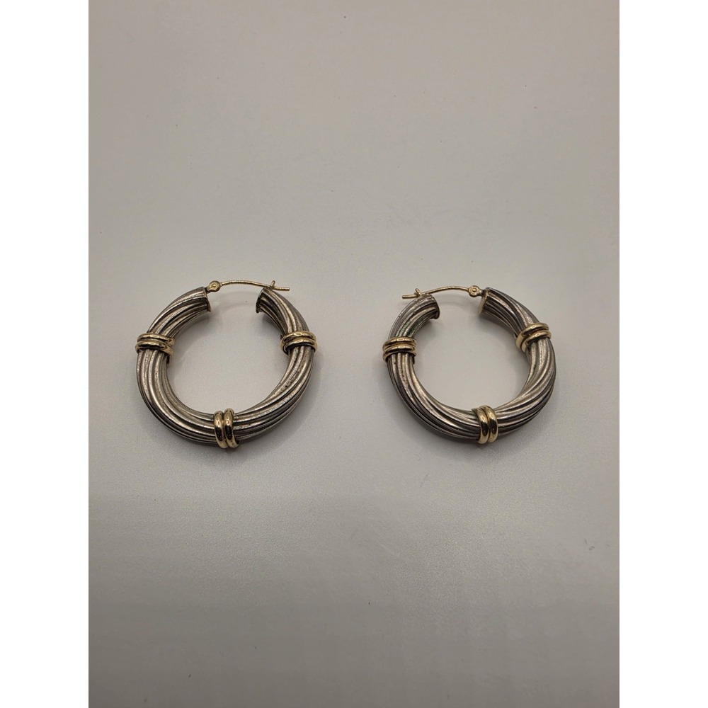 Retired Mazza Bartholomew Designer 14k & Sterling Hoop Earrings Signed MB